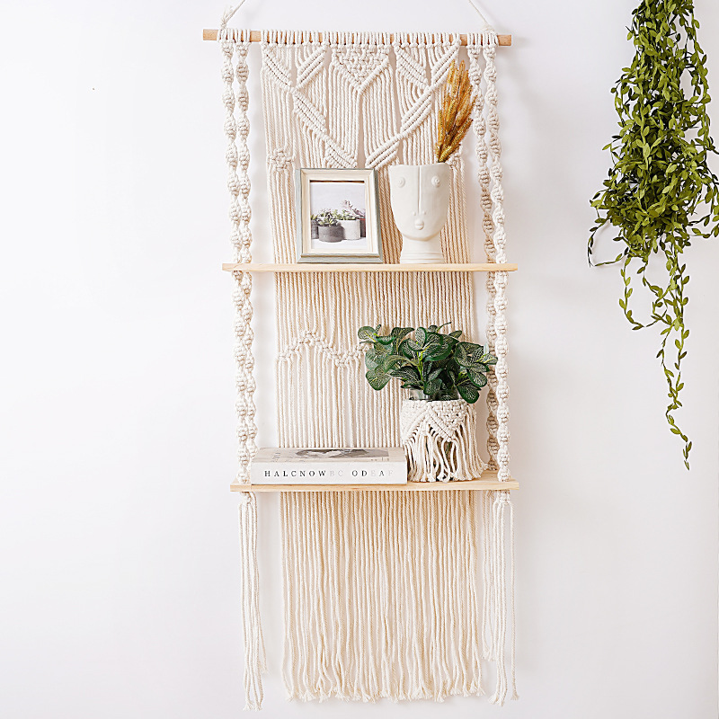 2 Tier Woven Macrame Wall Hanging Shelf Rope Plant Hanger for Home Decor Macrame shelf Boho