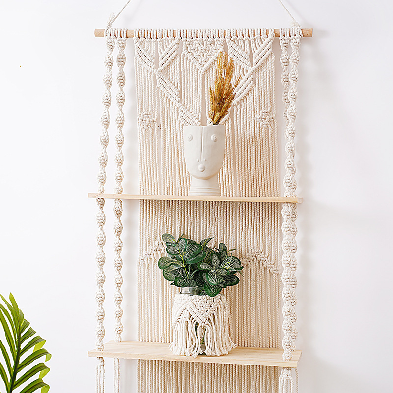 2 Tier Woven Macrame Wall Hanging Shelf Rope Plant Hanger for Home Decor Macrame shelf Boho