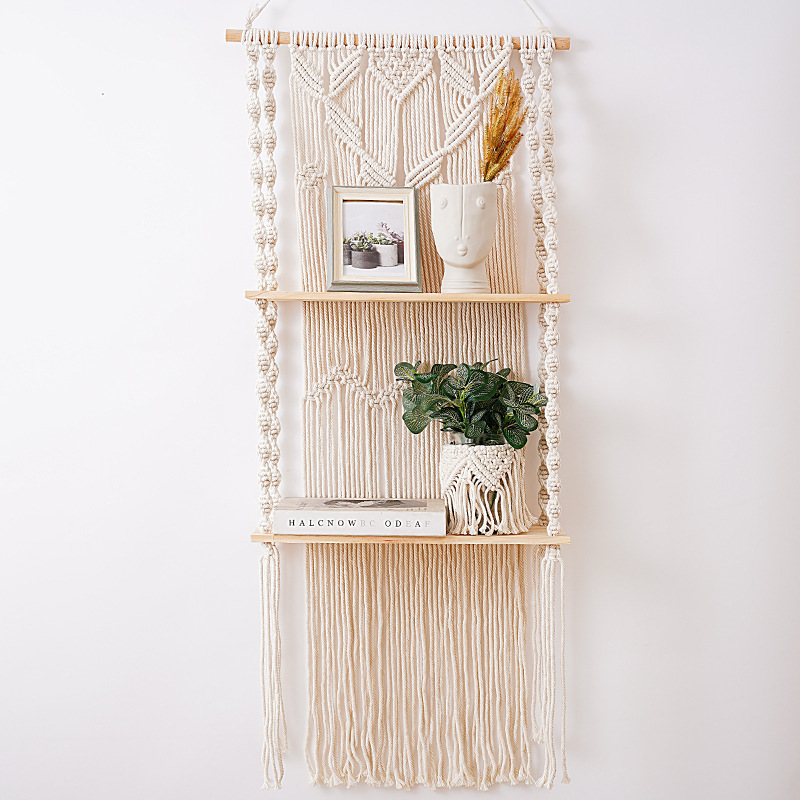 2 Tier Woven Macrame Wall Hanging Shelf Rope Plant Hanger for Home Decor Macrame shelf Boho