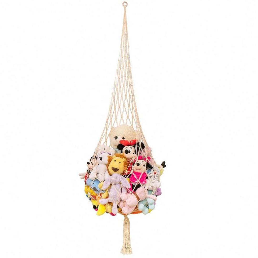 Boho Animal Holder Organizer Macrame Woven Wall Hanging Storage Bag Net Macrame Toy Hammock for Stuffed Animals