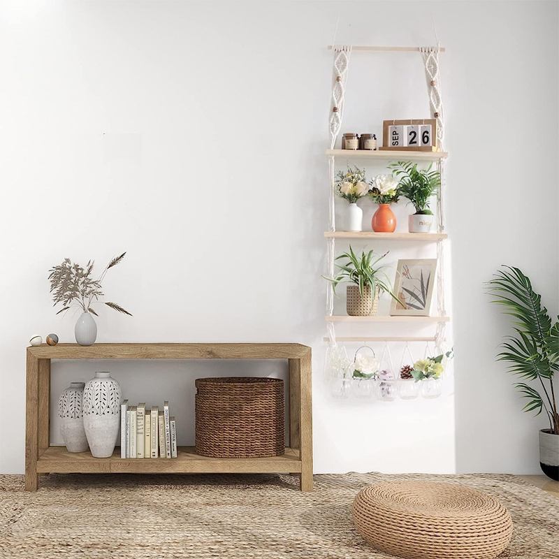 Floating Plant Photos Storage Rack Wood Shelf with Hooks for Bedroom Living Room Bathroom (3tier Shelves) Wall Hanging Shelves