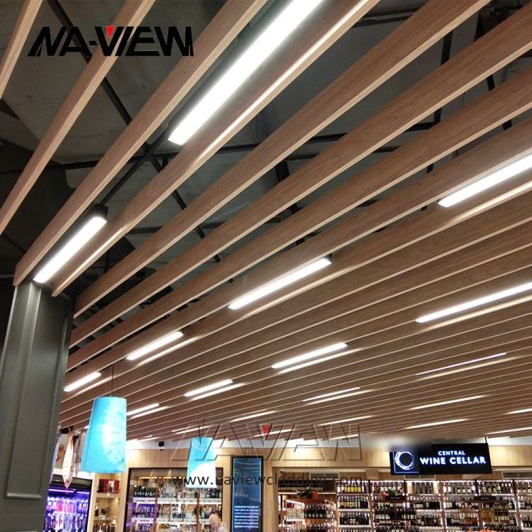 Hot Sale Decoration Wood Colour Grain Finish Aluminum Baffle Ceiling Aluminium Linear Profile Strip Ceiling For Shopping Mall