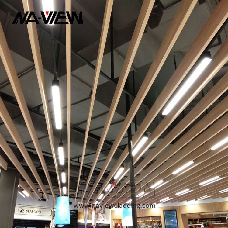 Hot Sale Decoration Wood Colour Grain Finish Aluminum Baffle Ceiling Aluminium Linear Profile Strip Ceiling For Shopping Mall