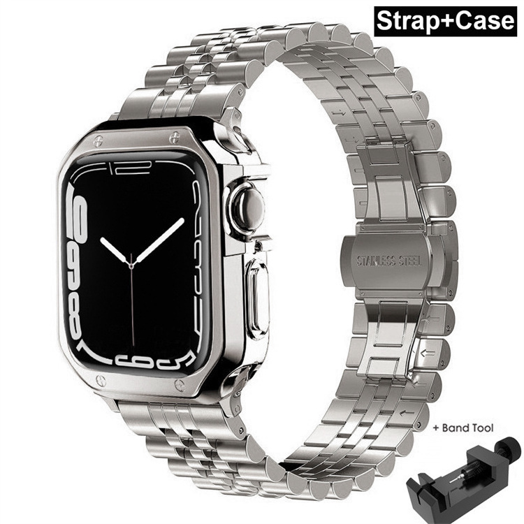 Stainless steel watch band and tpu case for apple watch ultra se series 9 8 7 6 5 4 3 2 1