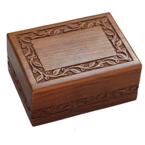 Factory price with high quality wooden border carved pet cremation urn wooden handmade  cremation urns for pet ash