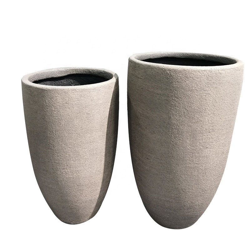 Modern Home Garden Decoration Coffee Brown Vases Tall Fiber clay Flowerpot Balcony Garden