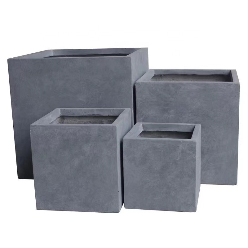 Hot Sale Large Square Fiberglass Flower Pots Garden Plant Box Outdoor Fiber clay Pots