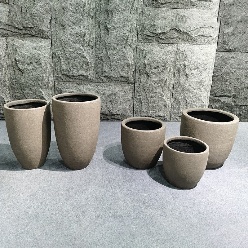 Modern Home Garden Decoration Coffee Brown Vases Tall Fiber clay Flowerpot Balcony Garden