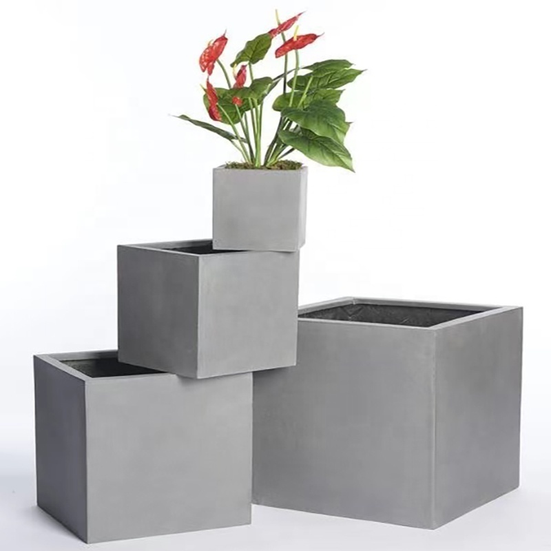 Hot Sale Large Square Fiberglass Flower Pots Garden Plant Box Outdoor Fiber clay Pots