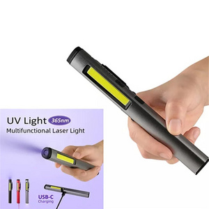 USB Rechargeable UV LED Flashlight Multifunctional Laser Pen Torch Light With Indicator Magnetic Pocket Handheld Work Light