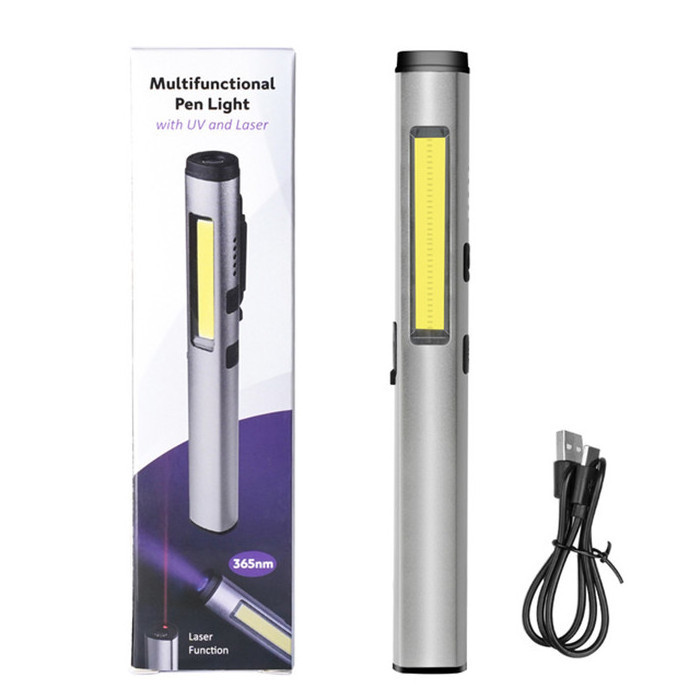 Portable 3 in 1 UV LED Pen flashlight torch USB Rechargeable Magnetic Pocket Clip COB pen Work light with laser Pointer