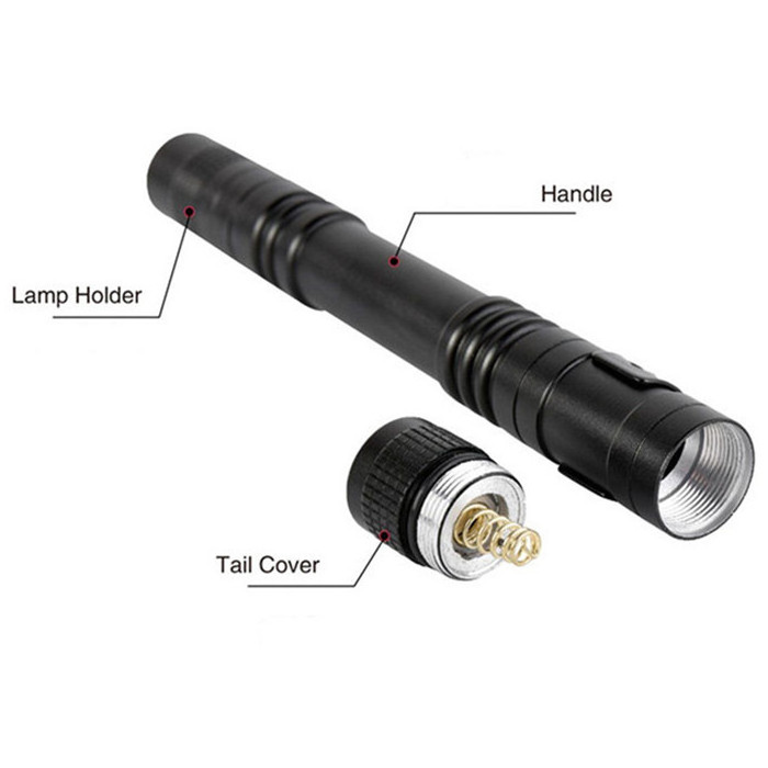 Waterproof AAA battery operated Black Aluminum pocket pen torch medical led flashlight with clip