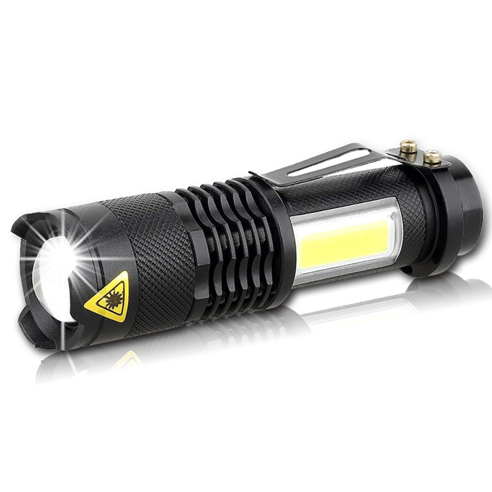 AA or 14500 Battery powered pocket Clip Mini Zoomable LED Flashlight with COB Flood camping light