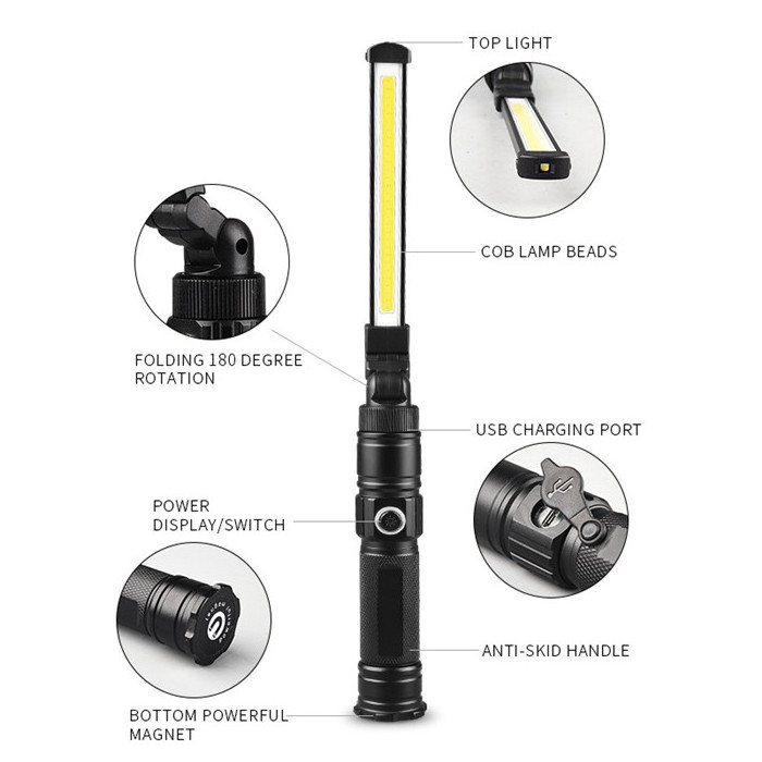 Powerful Car Mechanic Work Light Rechargeable Magnetic Slim LED Work Light With 360 Degree Rotation flexible COB Work Light