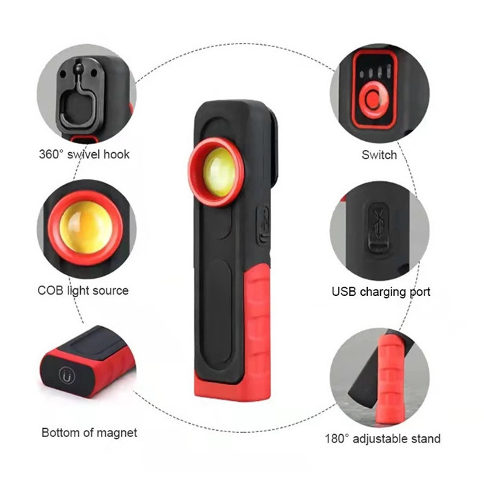 Powerful COB LED Work Light Car Garage Mechanic Work Lamp USB Rechargeable Flashlight Magnetic Torch Emergency Light