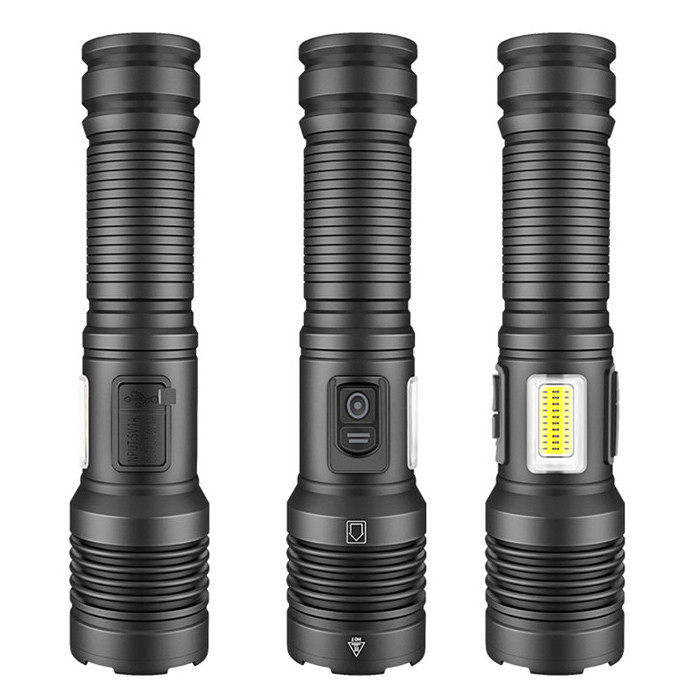 XHP70+COB Red white Light LED Flashlight Type-C Rechargeable Zoomable led Flashlight Powerful Hunting LED Torch With Power Bank