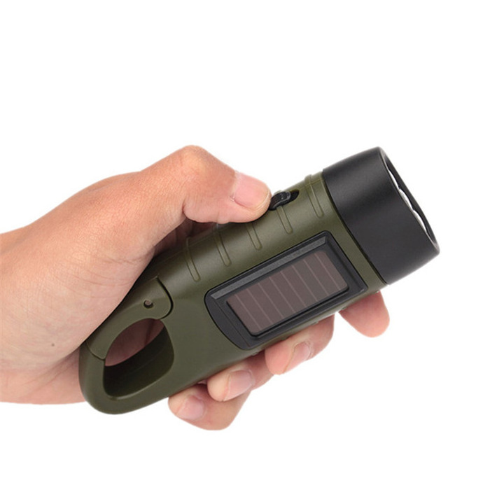 Outdoor emergency Hand Crank Mini Solar Power Rechargeable Led Flashlight for camping survival Dynamo torch