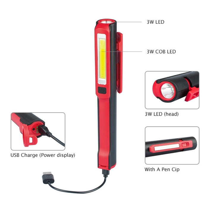 Mini Portable Pen LED Light Rechargeable COB pocket Clip LED Work Light Flashlights with Magnetic base