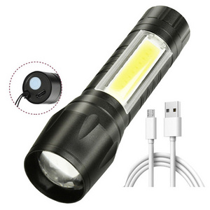 Portable COB Mini Rechargeable LED Flashlight Zoomable LED Torch USB Pocket LED Light For Camping Fishing