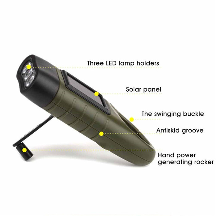 Outdoor emergency Hand Crank Mini Solar Power Rechargeable Led Flashlight for camping survival Dynamo torch