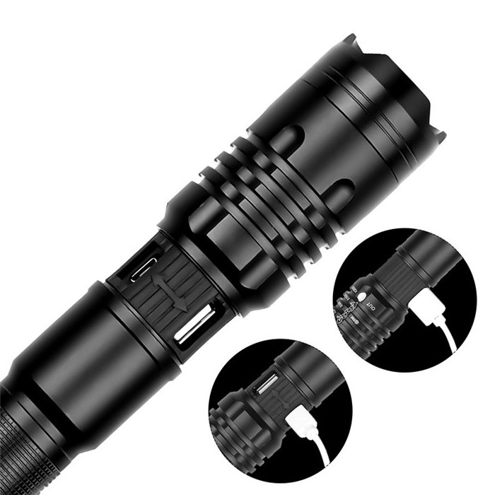 Aluminum Handheld LED Torch Flashlight USB Rechargeable 1000 Lumens XHP50 Tactical Flashlight LED Torch Searchlight