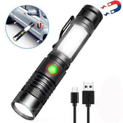 Portable T6 COB LED Tactical flashlight USB Rechargeable Pocket clip Flashlight Torch Magnetic COB work light