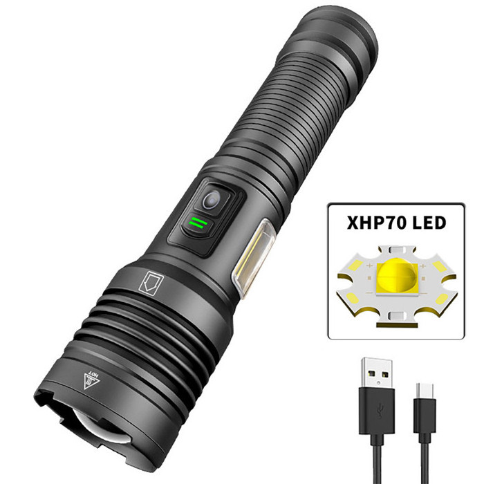 XHP70+COB Red white Light LED Flashlight Type-C Rechargeable Zoomable led Flashlight Powerful Hunting LED Torch With Power Bank