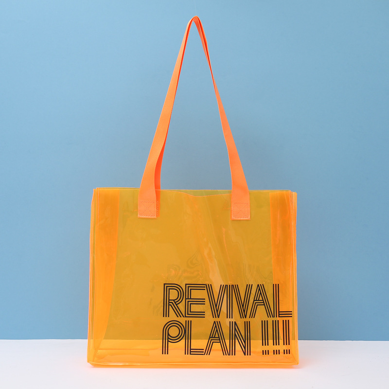 Custom Logo PVC Beach Neon Candy Yellow Orange Beach Shoulder Waterproof Shopping Tote Bag