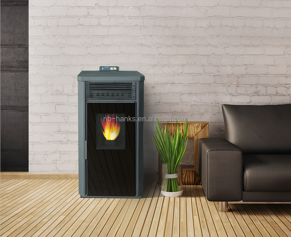 double door black glass pellet stove with remote control CE EN14785