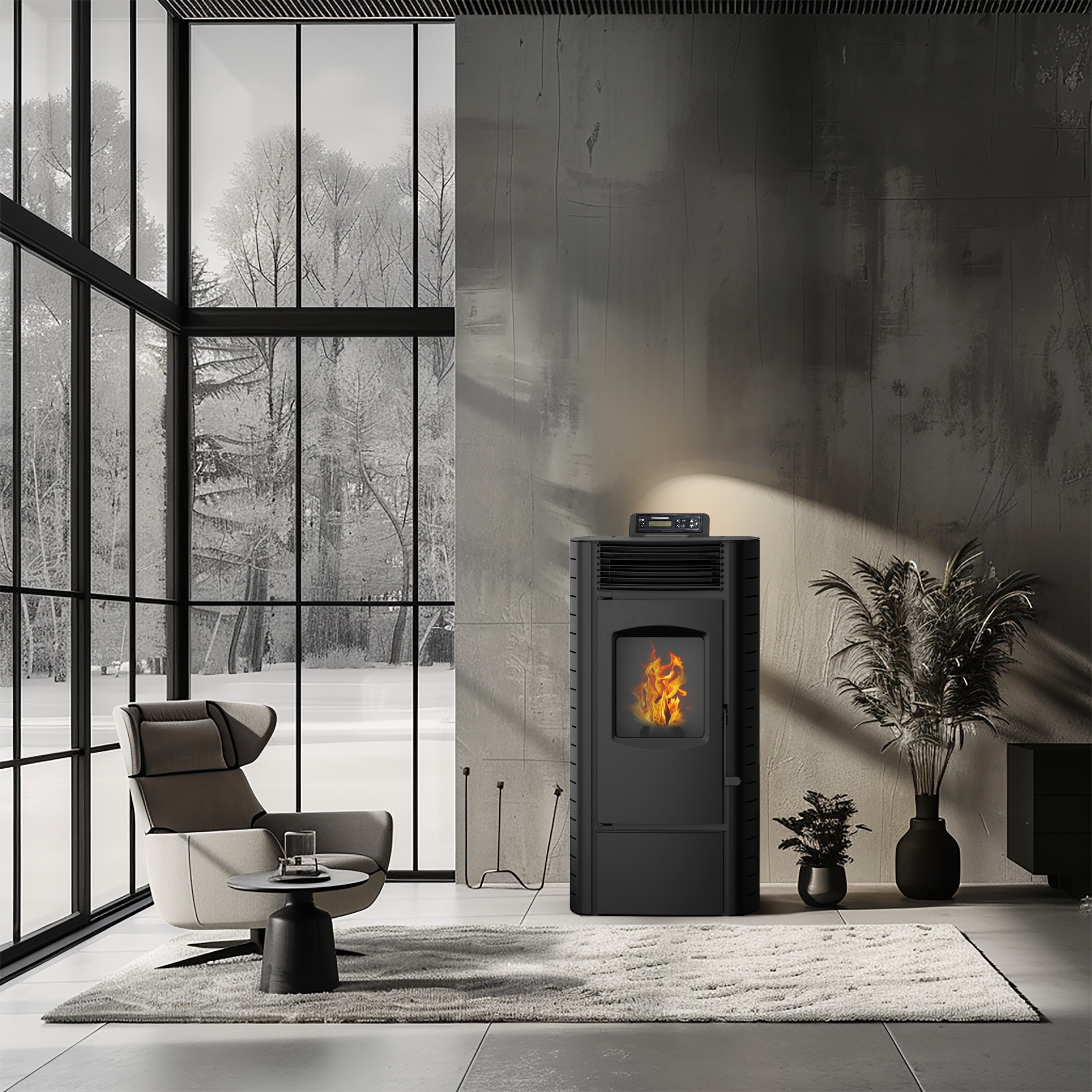 Modern Design Indoor Steel Wood Pellet Stove Freestanding Fireplaces with Remote Control Burner for Heating