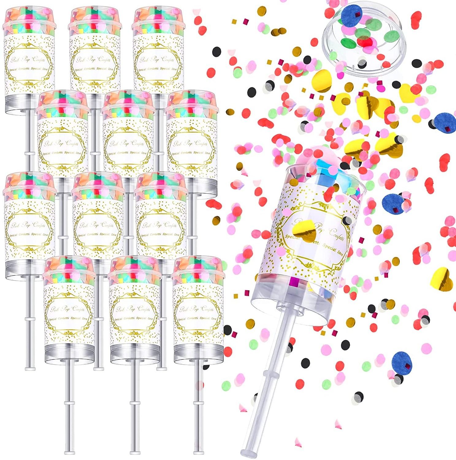 Push Confetti Poppers Cannon Poppers New Year's Eve Birthday Confetti Poppers for Christmas Party Graduation Gender Reveal Baby