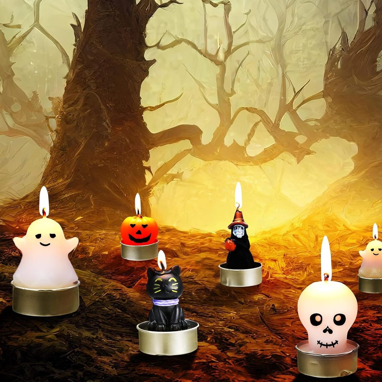 Funny Halloween Festival Holiday Theme Party Decorations Supplies Sets Pumpkin Ghost Shape Mini Candles For Night