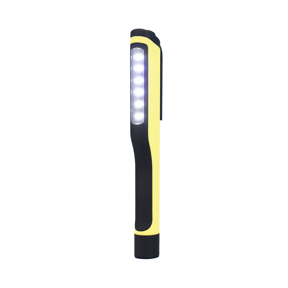 Wholesales plastic led torch light with clip rubber soft touch arounded 6LED flashlight