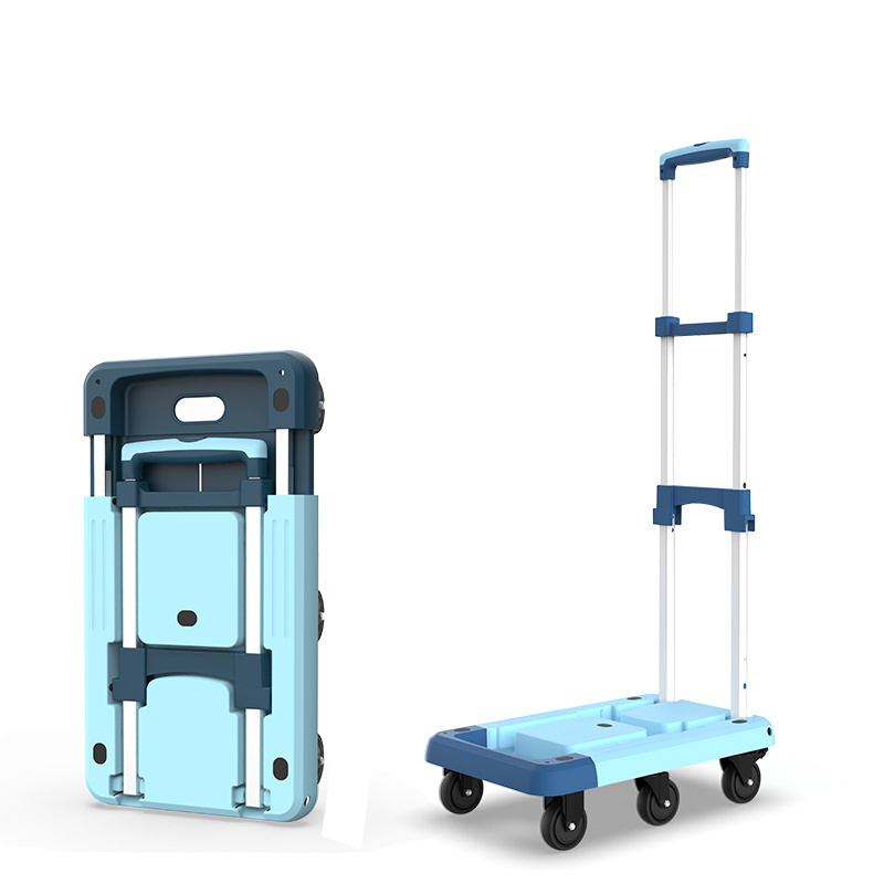 Portable Push Plastic Luggage Hand Cart Shopping Folding Trolley Folding Hand Truck Trolley With 6 Wheels