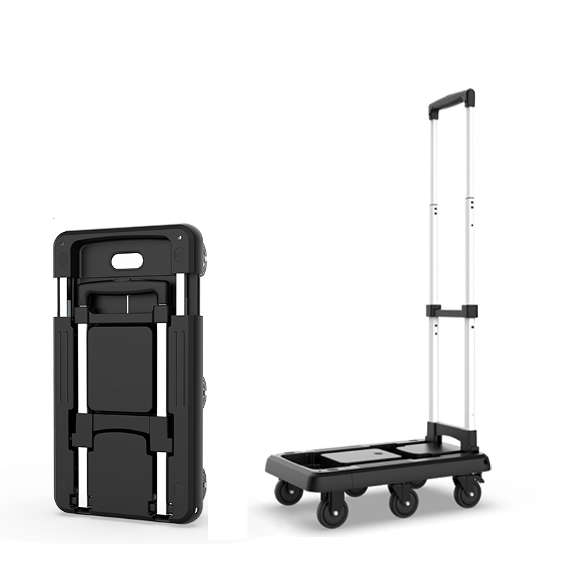 Portable Push Plastic Luggage Hand Cart Shopping Folding Trolley Folding Hand Truck Trolley With 6 Wheels