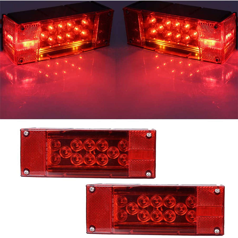 12V LED Low Profile Submersible Rectangular Trailer Light Kit Tail Stop Turn Running Lights for Boat Trailer Truck Marine