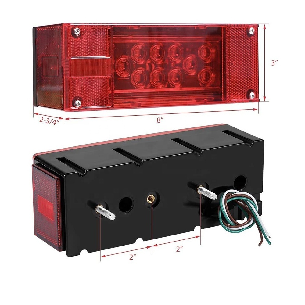 12V LED Low Profile Submersible Rectangular Trailer Light Kit Tail Stop Turn Running Lights for Boat Trailer Truck Marine