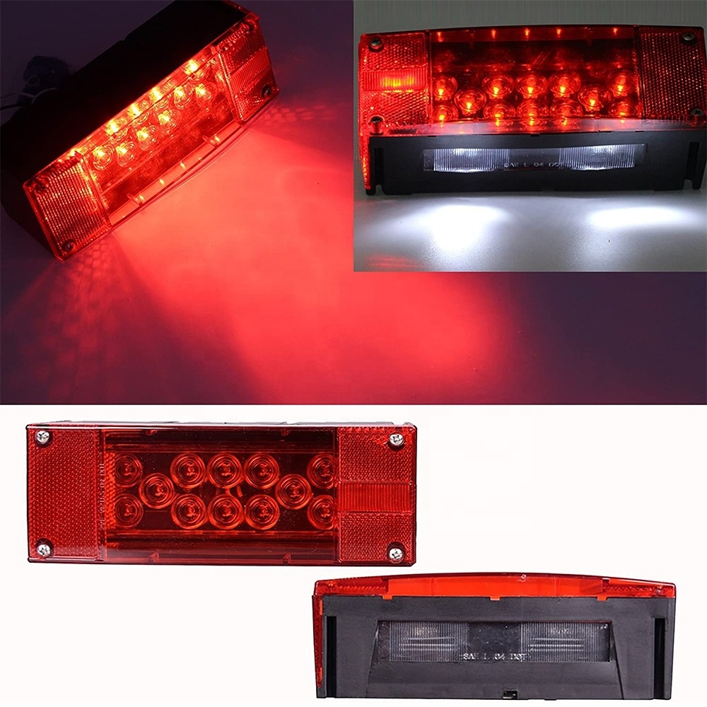 12V LED Low Profile Submersible Rectangular Trailer Light Kit Tail Stop Turn Running Lights for Boat Trailer Truck Marine