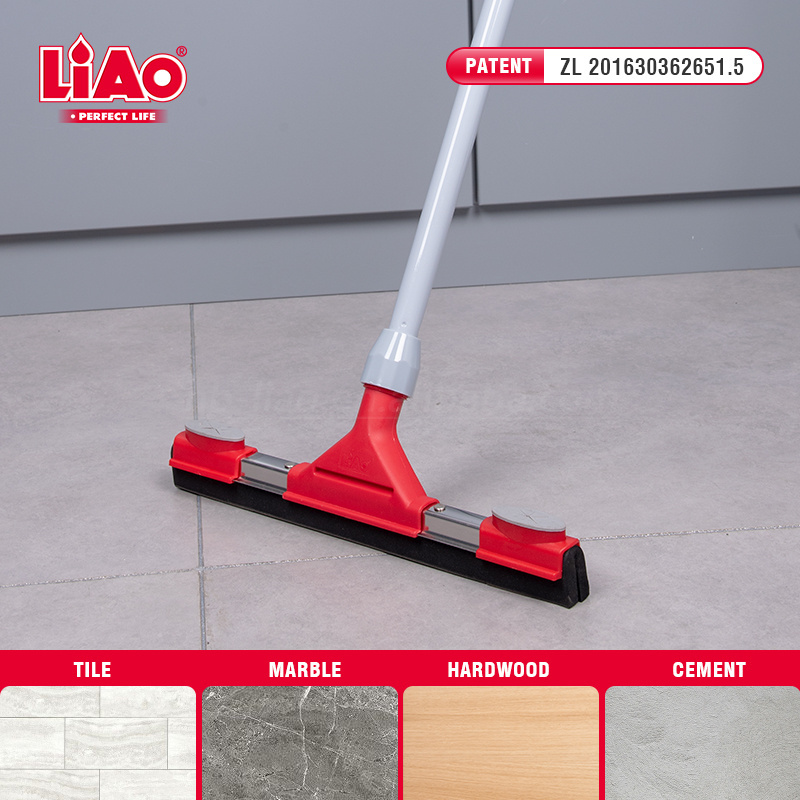 LiAo high quality long handle floor squeegee blade wiper with stainless steel head