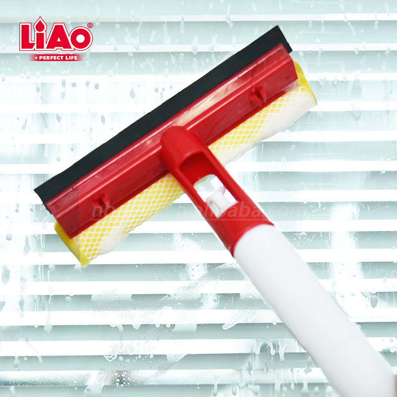 LiAo double sided water spray window cleaner glass wiper with rubber squeegee and sponge scrubber