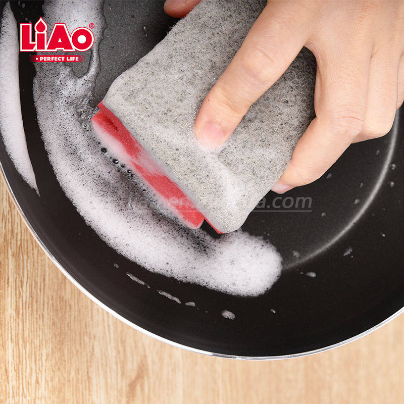 LIAO 3pcs double side plate kitchen dish cleaning scouring pad and sponge with grip