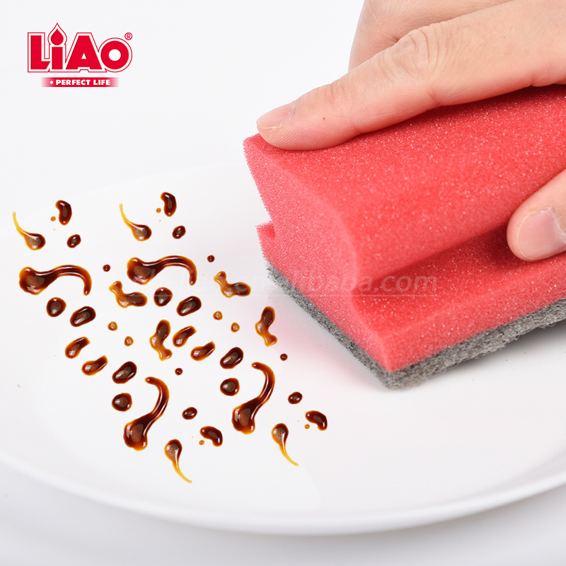 LIAO 3pcs double side plate kitchen dish cleaning scouring pad and sponge with grip