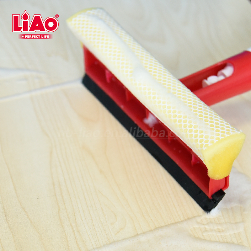 LiAo double sided water spray window cleaner glass wiper with rubber squeegee and sponge scrubber