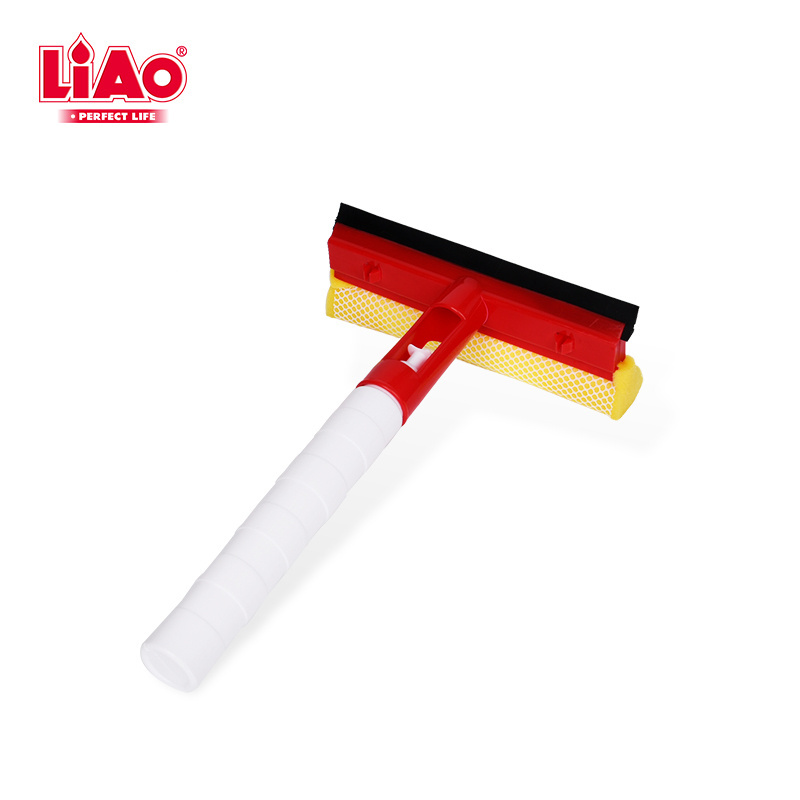 LiAo double sided water spray window cleaner glass wiper with rubber squeegee and sponge scrubber