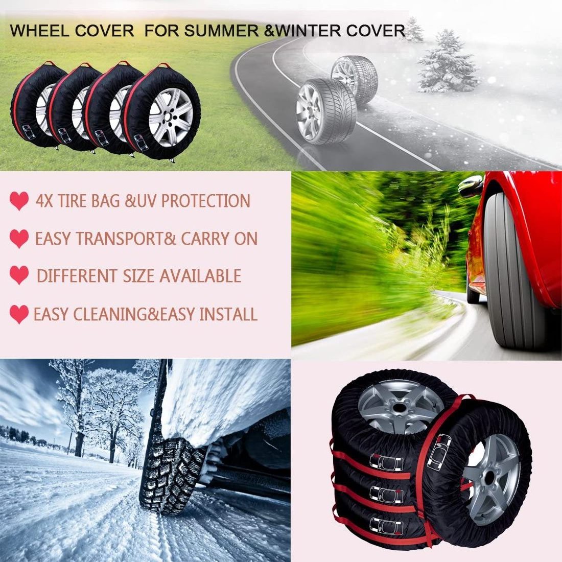 4pcs Universal Tire Cover  Tire Bag With Handle Car Tires Storage Bag Vehicle Wheel Protector