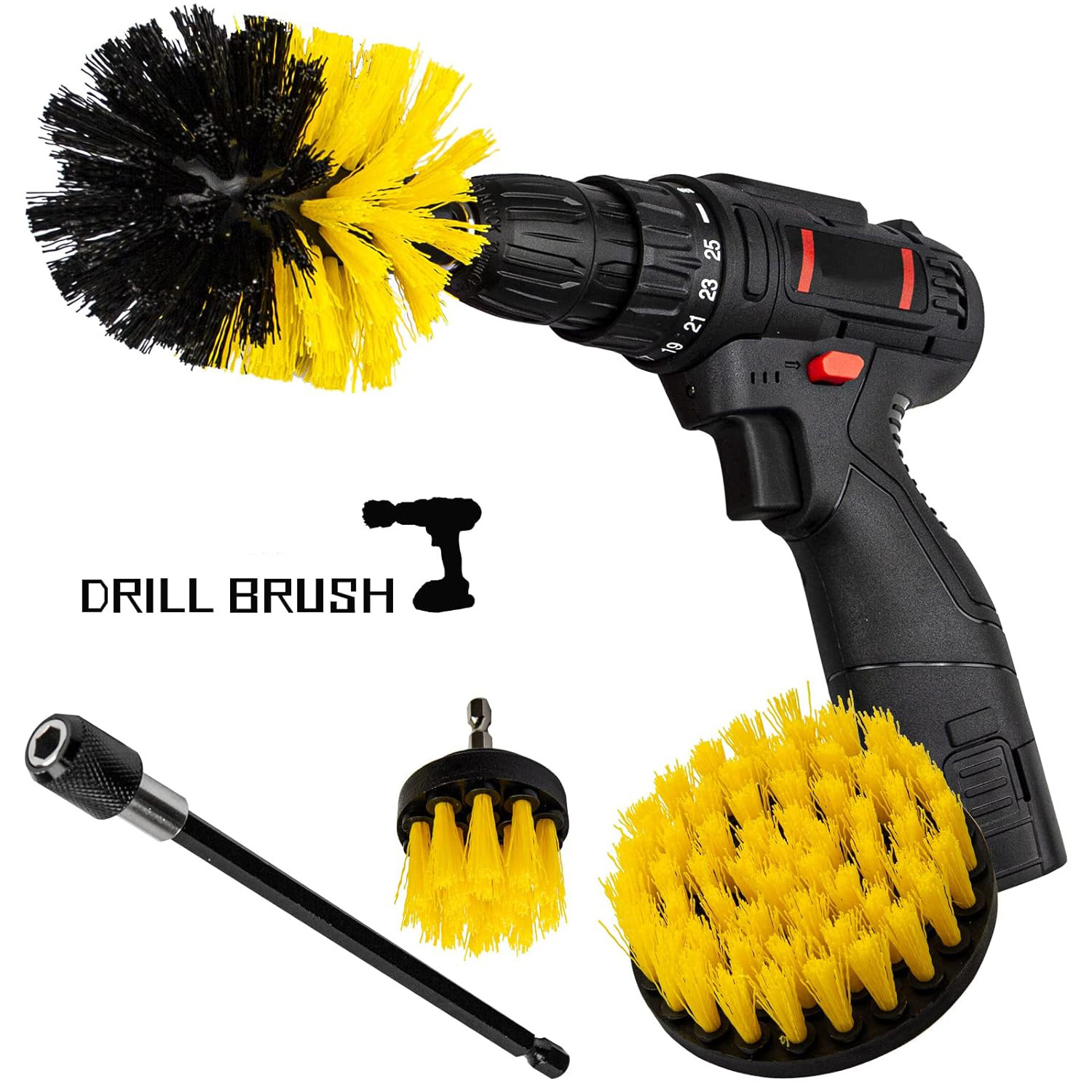 4pcs Drill Brush Extension Pole Cleaning Kit Plastic Round Cleaning Brush for Carpet Glass Car Tires Household Cleaning