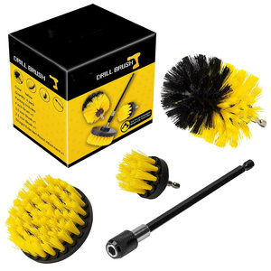 4pcs Drill Brush Extension Pole Cleaning Kit Plastic Round Cleaning Brush for Carpet Glass Car Tires Household Cleaning