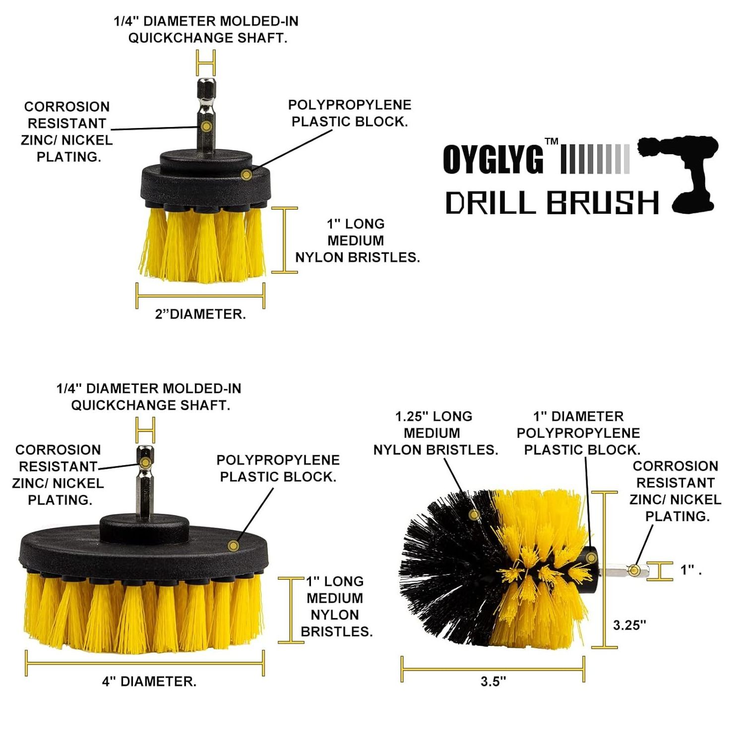 4pcs Drill Brush Extension Pole Cleaning Kit Plastic Round Cleaning Brush for Carpet Glass Car Tires Household Cleaning