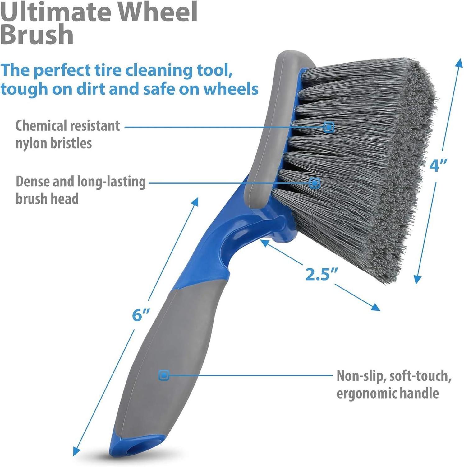 Wheel Tire Brush for Car Rim, Soft Bristle Car Wash Brush Cleans Tires & Releases Dirt and Road Grime Short Handle for Easy Scru