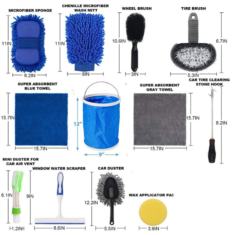 15-Piece Car Wash Cleaning Kit With Car Wash Electric Drill Cleaning Brush Detail Brush Gun Set,Highly absorbent towels